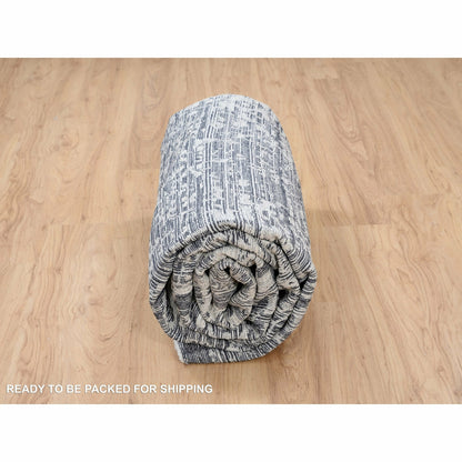 8'X10' Black Wool And Silk Hand Loomed Erased Serapi Heris Design Rug