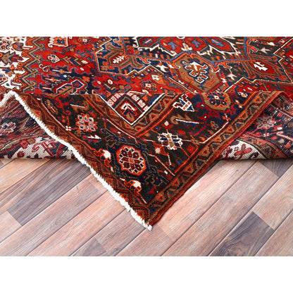 7'5"X8'10" Red Worn Wool Hand Knotted Vintage Zoroastrian Heris Rug