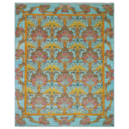 Powder Blue Arts And Craft 100% Wool Hand Knotted Oversized Oriental Rug
