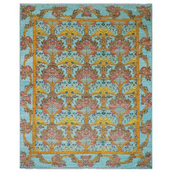 Powder Blue Arts And Craft 100% Wool Hand Knotted Oversized Oriental Rug