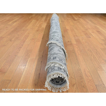 10'X10' Gray Heris Design Wool And Silk Hand Knotted Round Rug