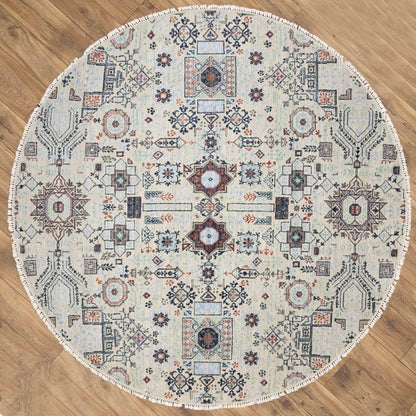 Hand-Knotted Cream Oushak Oriental Round Rug 6x6 Ft Classic Foyer Carpet