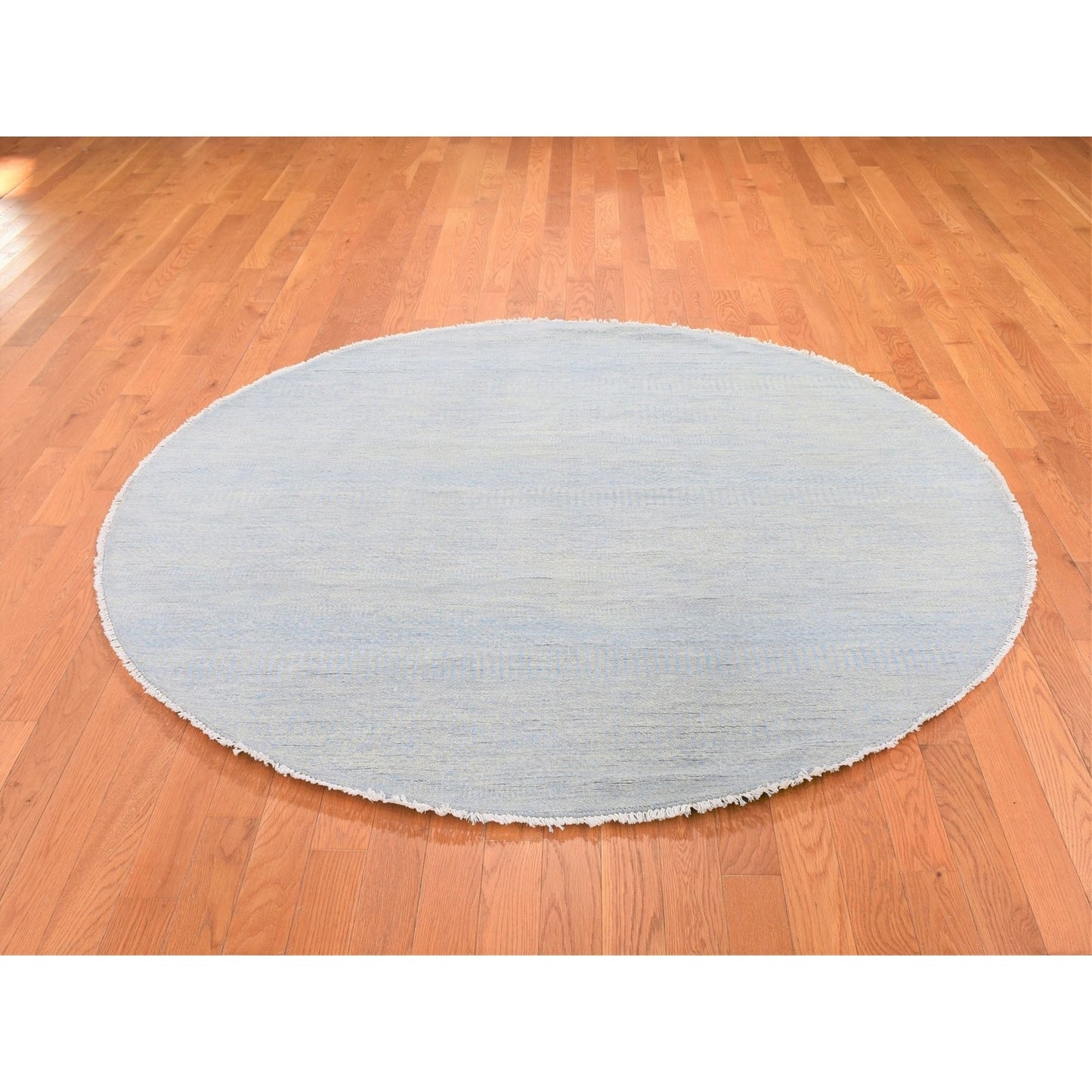 6'X6' Blue Grass Design Wool And Silk Round Hand Knotted Oriental Rug