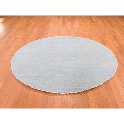 6'X6' Blue Grass Design Wool And Silk Round Hand Knotted Oriental Rug
