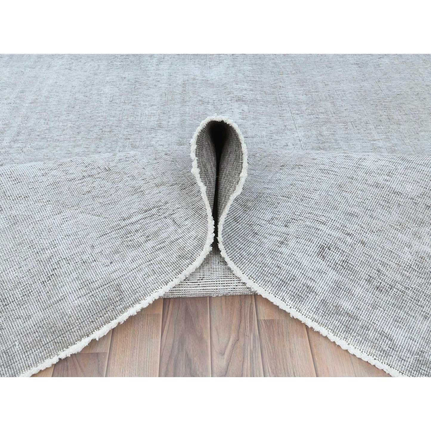 7'X10'2" Gray Hand Knotted Vintage Zoroastrian Tebraz Worn Wool Rug