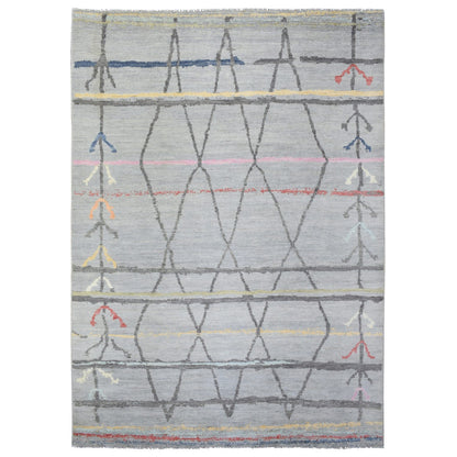 10'X13'9" Light Gray Hand Knotted Boujaad Moroccan Berber Design Wool Rug