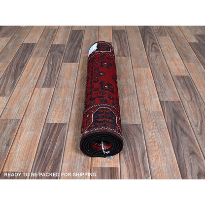 2'3"X5' Red Afghan Khamyab Geometric Pattern Hand Knotted Wool Runner Rug