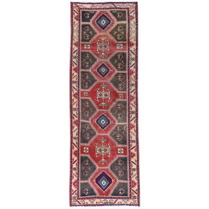 3'9"X10'9" Red Farsian Heris With Geometric Design Hand Knotted Wool Rug