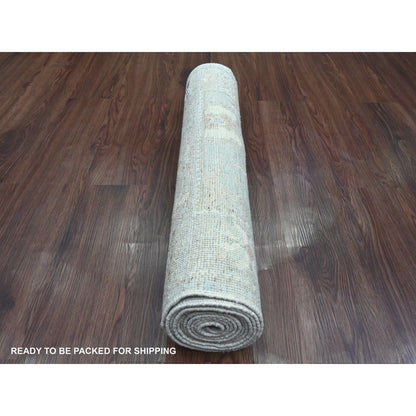 2'9"X10'2" Blue Angora Oushak Leaf Design Hand Knotted Wool Runner Rug