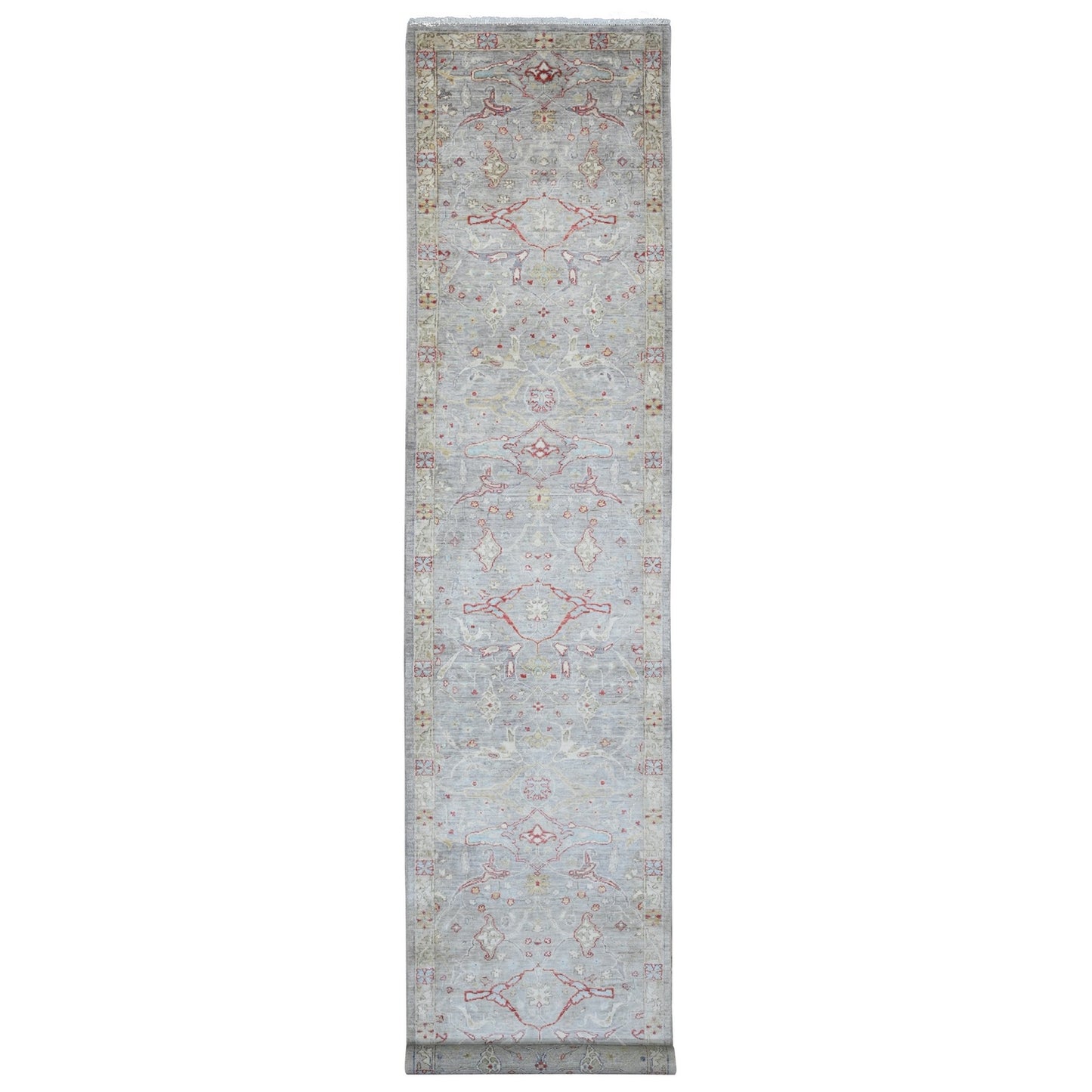 3'1"X15'10" Gray Peshawar Bijar Garus Design Hand Knotted Wool Runner Rug