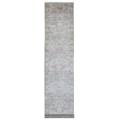 3'1"X15'10" Gray Peshawar Bijar Garus Design Hand Knotted Wool Runner Rug