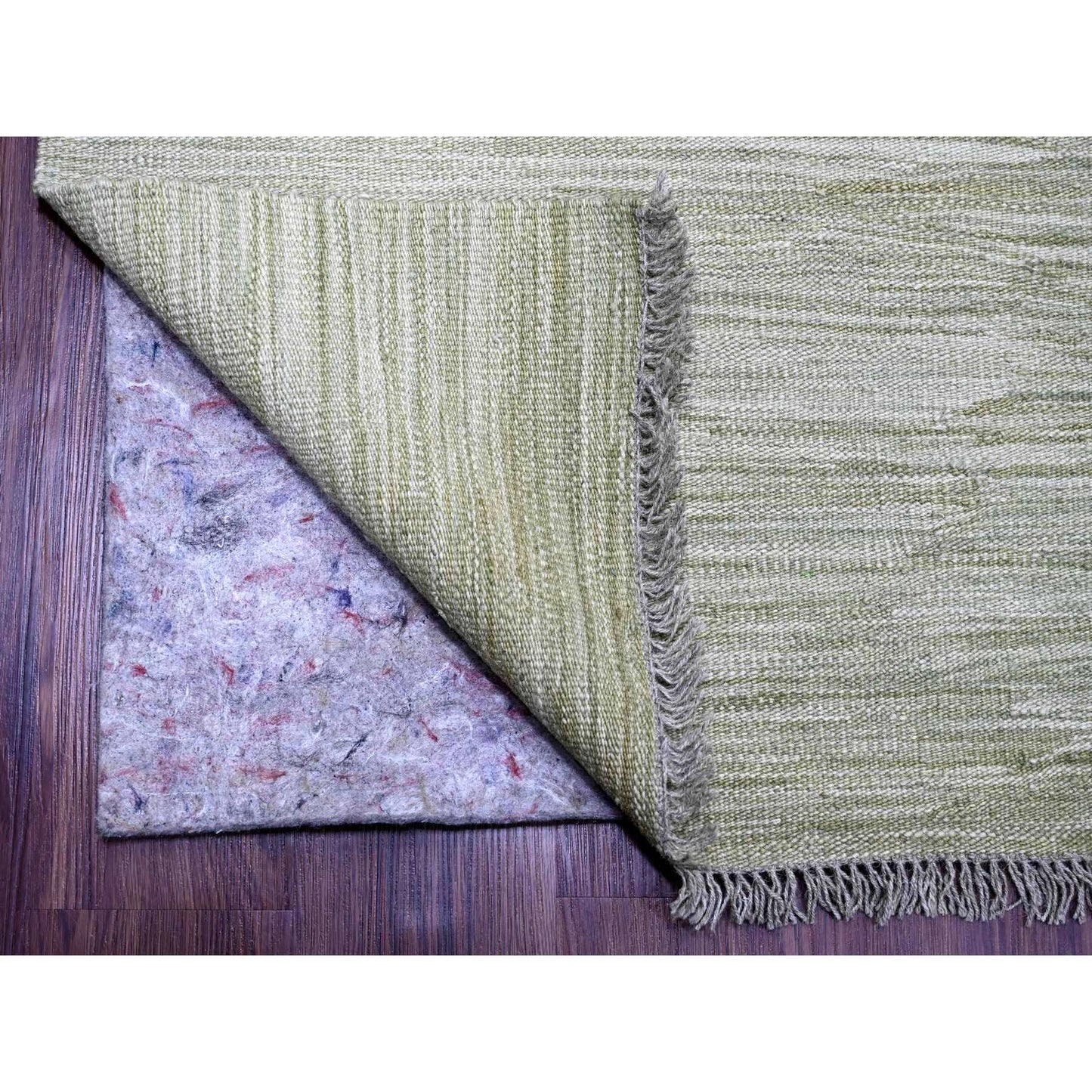9'1"X12' Laurel Green Solid Design Flat Weave Hand Spun Wool Oriental Rug