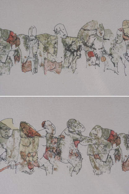 Ho Lebadang Procession Embossed Lithograph Ea Signed Dedication W/ Case 73Cm