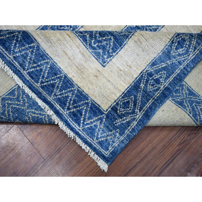 9'2"X11'9" Denim Blue Maze Design Berber Influence Hand Knotted Wool Rug