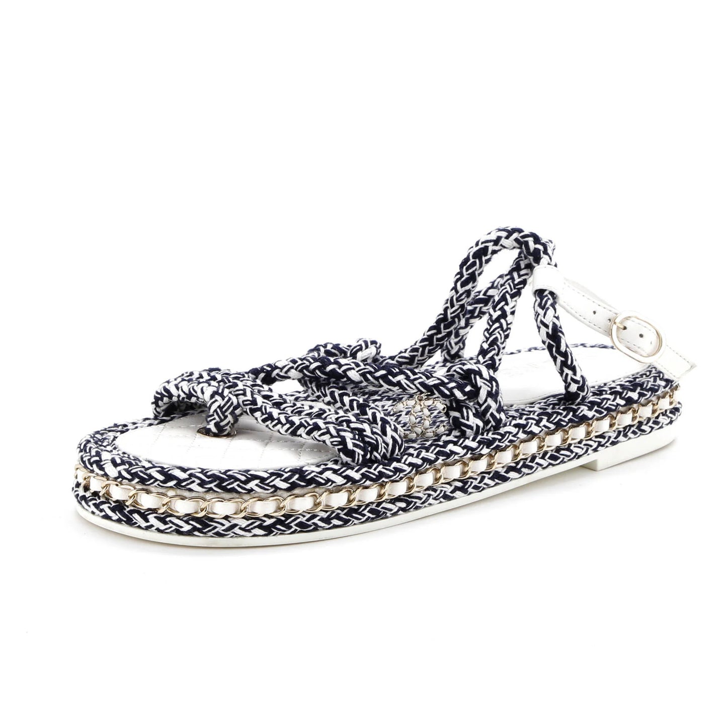 Chanel Women'S Cc Chain Sandals Braided Cord