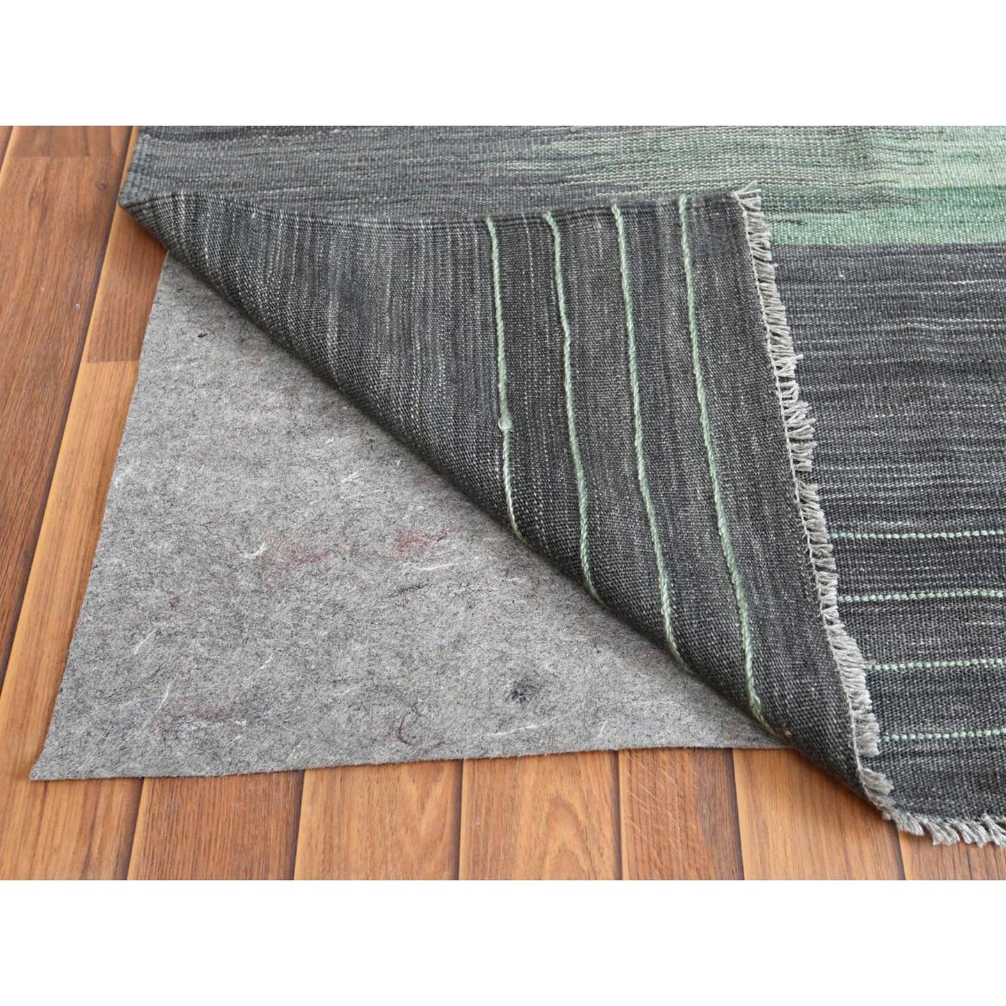 12'X15' Light Green Flat Weave Kilim Wool Hand Woven Reversible Rug