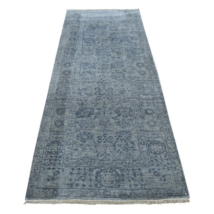 3'1"X8'3" Carbon Gray Tebraz Design Wool And Silk Hand Knotted Rug