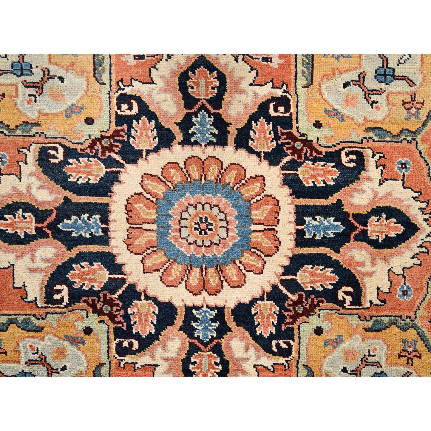 8'X9'7" Orange Afghan Peshawar Seeripe Heris Design Hand Knotted Wool Rug