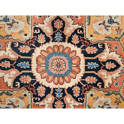8'X9'7" Orange Afghan Peshawar Seeripe Heris Design Hand Knotted Wool Rug