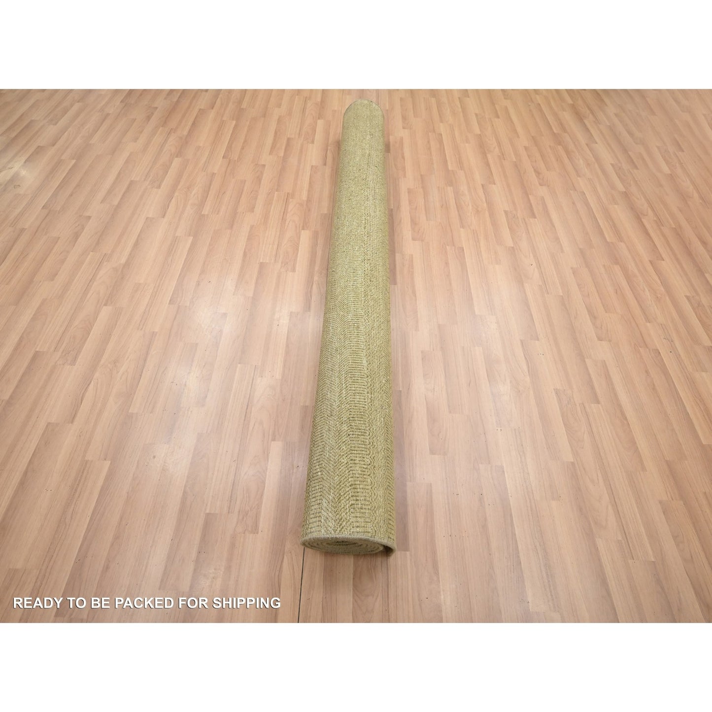 6'1"X9'6" Peanut Brown Modern Grass Design Hand Knotted Wool And Silk Rug