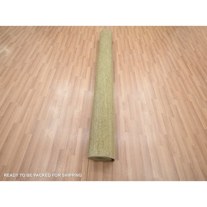 6'1"X9'6" Peanut Brown Modern Grass Design Hand Knotted Wool And Silk Rug