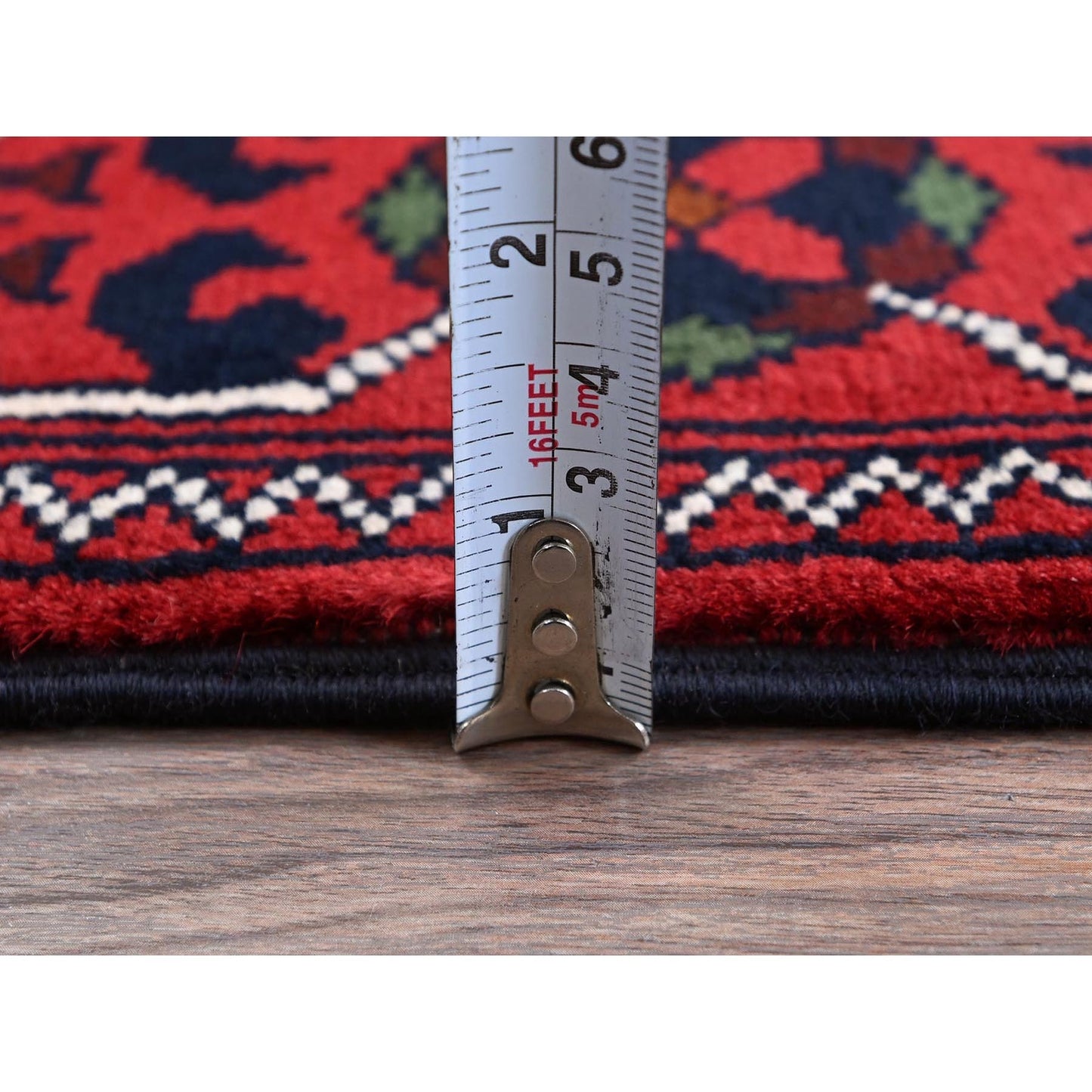 2'4"X5'8" Red Afghan Khamyab Geometric Pattern Wool Hand Knotted Runner Rug