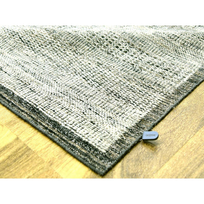 12'2"X15' Gray & Black Hand Knotted Oxidized Grass Design Oversized Rug