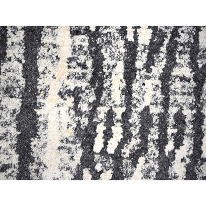 9'1"X11'8" Black And Ivory Modern Design Organic Wool Hand Knotted Rug