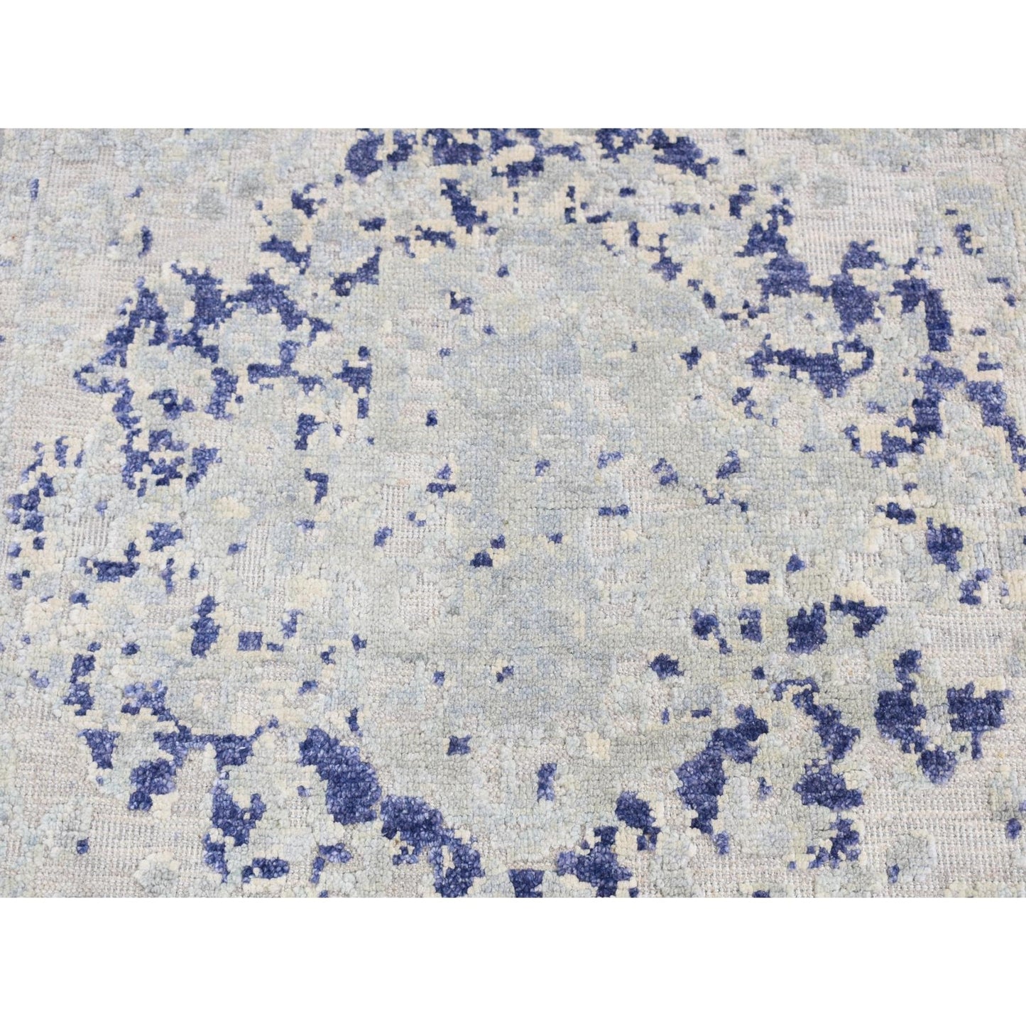 2'X3'1" Gray Cypress Tree Design Silk With Wool Hand Knotted Sample Rug