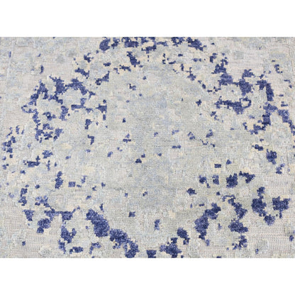 2'X3'1" Gray Cypress Tree Design Silk With Wool Hand Knotted Sample Rug