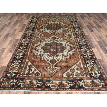 5'3"X10'10" Brown Worn Wool Hand Knotted Vintage Farsian Runner Rug