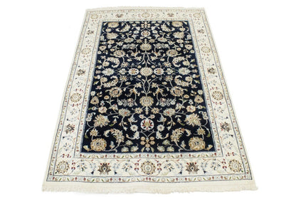 4X6 Ft Navy Floral Indo-Nain Oriental Rug