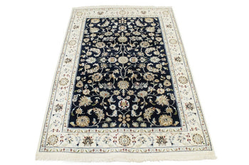 4X6 Ft Navy Floral Indo-Nain Oriental Rug