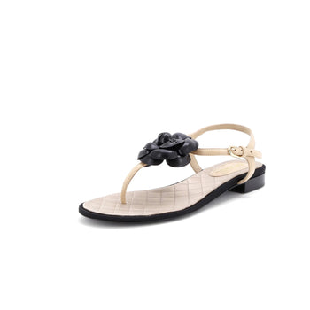 Chanel Women'S Camellia T-Strap Sandals Leather