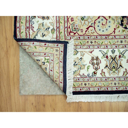 7'9"X9'9" Dark Night Blue Nain Floral Design 250 Kpsi Hand Knotted Rug