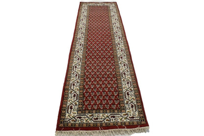 Hand-Knotted Wool Oriental Runner Rug Red Allover