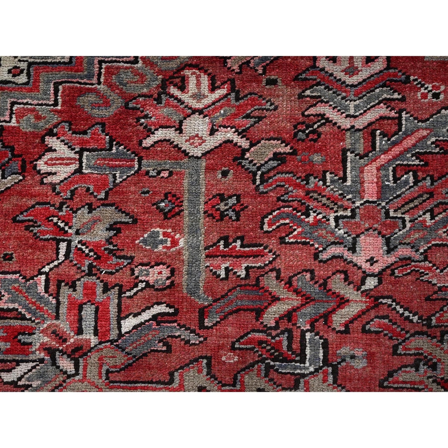 7'6"X10'7" Red Vintage Zoroastrian Heris Wool Hand Knotted Shaved Low Rug