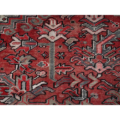 7'6"X10'7" Red Vintage Zoroastrian Heris Wool Hand Knotted Shaved Low Rug