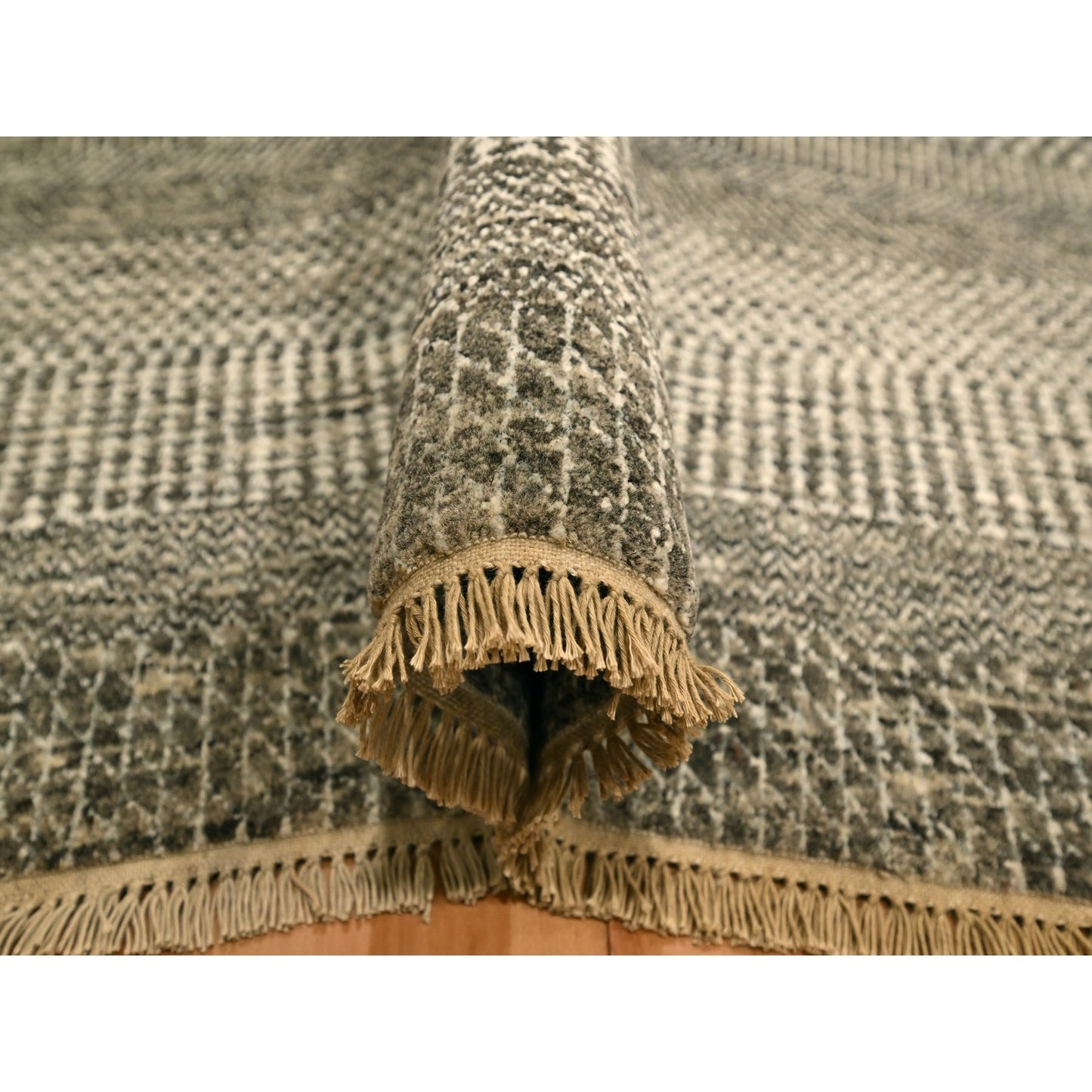 7'9"X10'2" Storm Gray Modern Grass Design Natural Wool Hand Knotted Rug