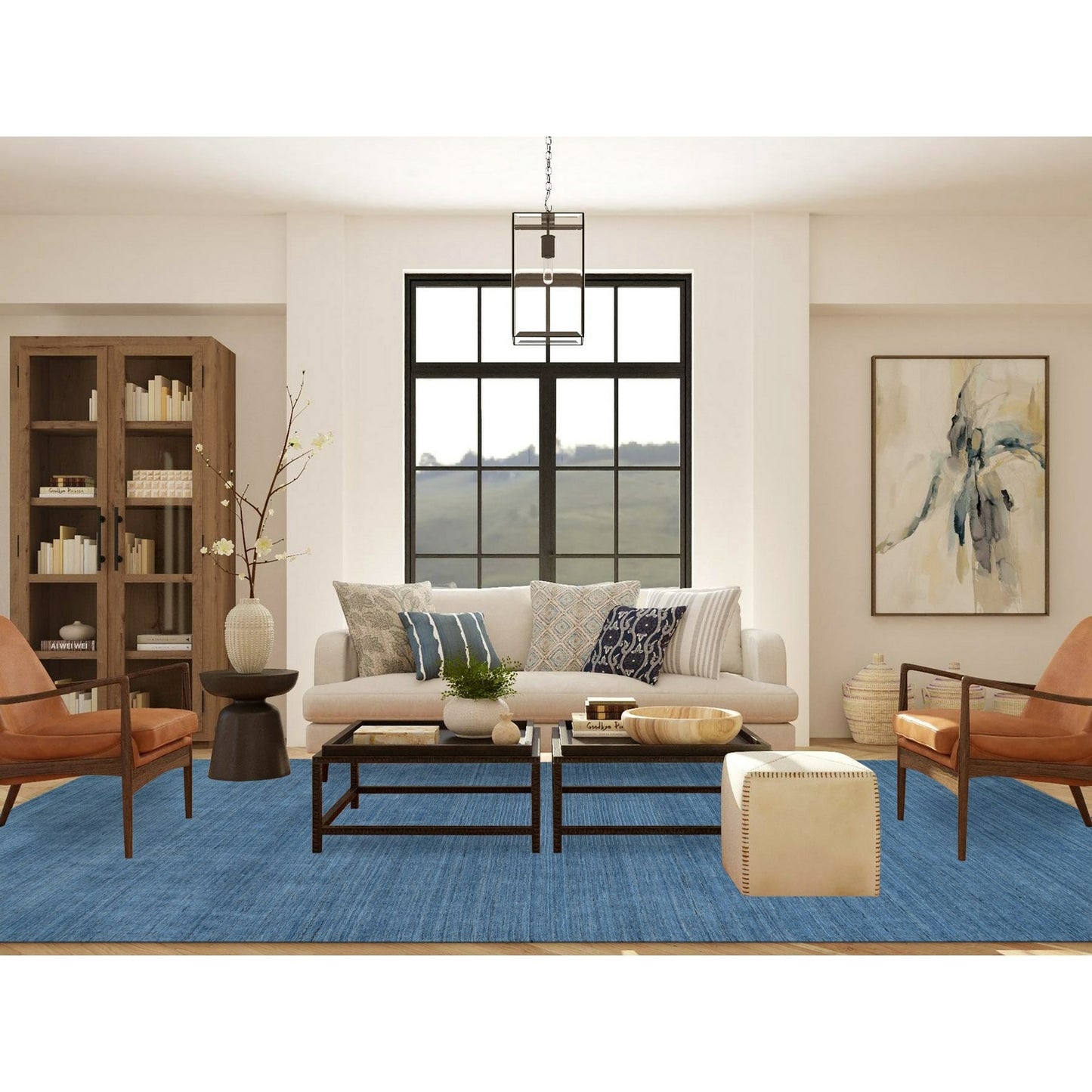 10'X14' Denim Blue Hand Loomed Modern Design Pure Wool Rug