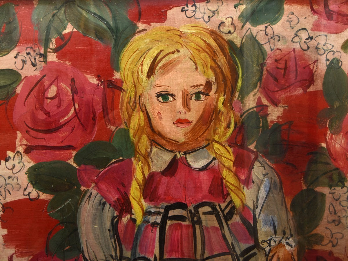 Western Artist F10 Oil Painting Rose Japanese Listed Doll Artist Kado Hiroshi