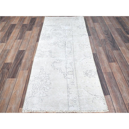 2'2"X5'10" White Fragment Vintage Zoroastrian Tebraz Runner Oriental Rug