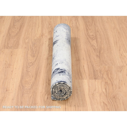 3'1"X5' Ivory Abstract Design Wool And Silk Hand Knotted Oriental Rug