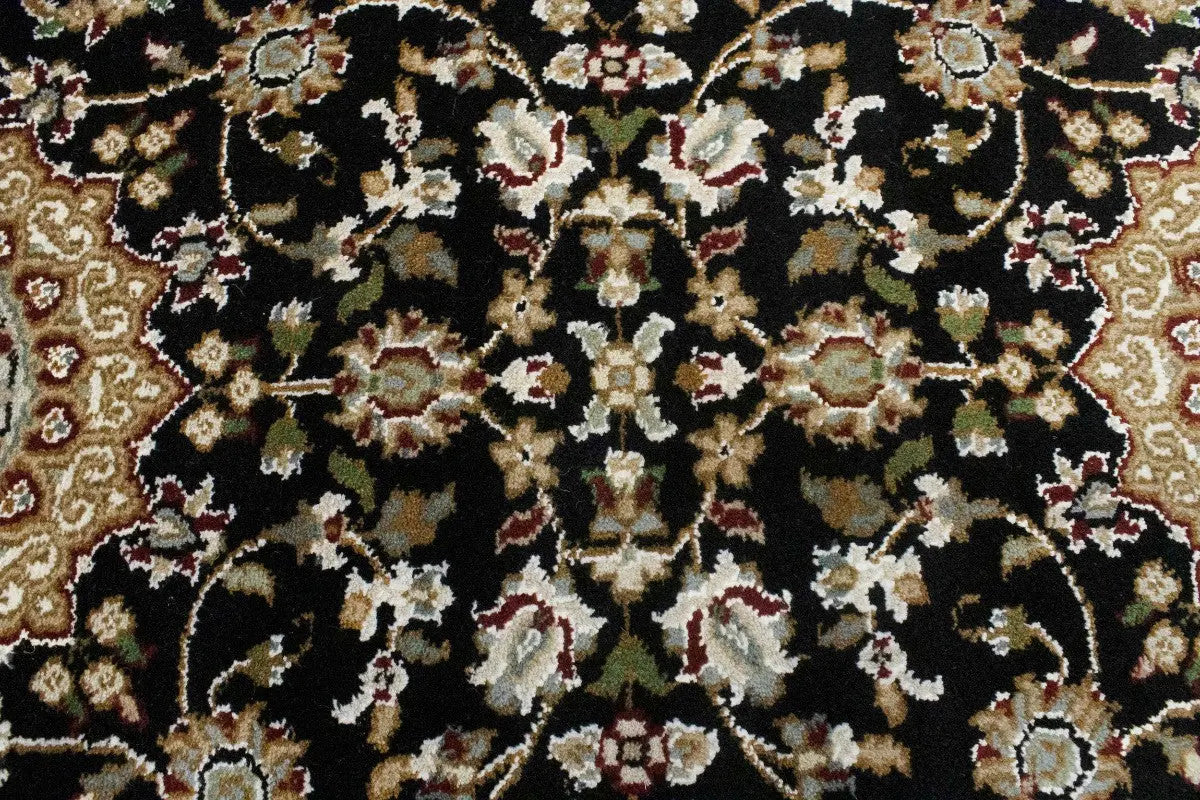 Handmade Indo-Nain Oriental Runner Rug 3X12 ft Black Floral Wool Carpet Hallway