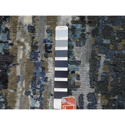 9'9"X'13'9" Blue Abstract Design Wool And Silk Hand Knotted Oriental Rug