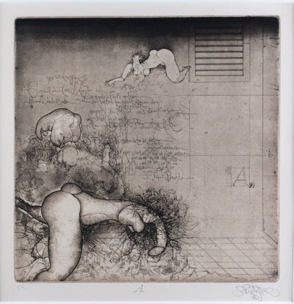 Jorg Schmeisser 1972 Original Etching Print Pencil Singed Framed