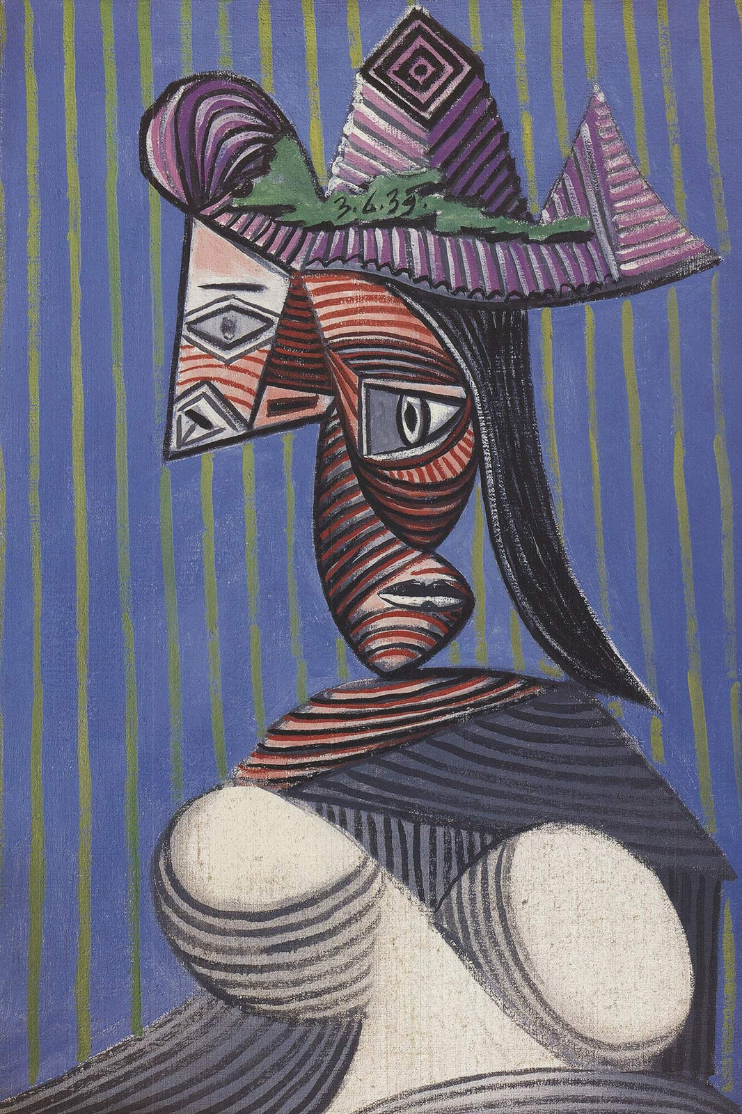 Pablo Picasso Bust Of A Woman Wearing A Striped Hat " Offset Lithograph