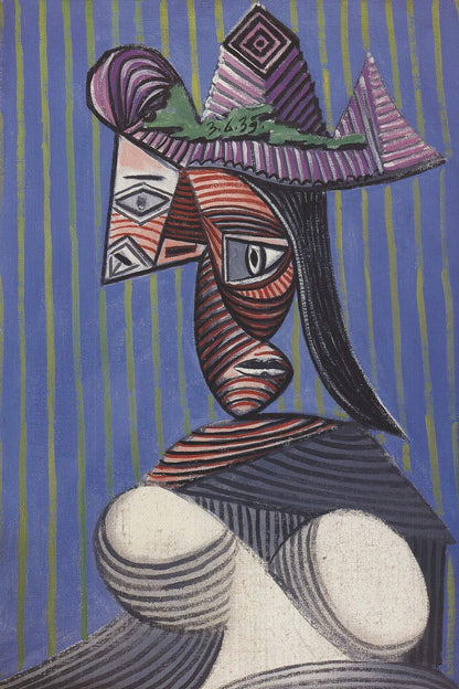 Pablo Picasso Bust Of A Woman Wearing A Striped Hat " Offset Lithograph
