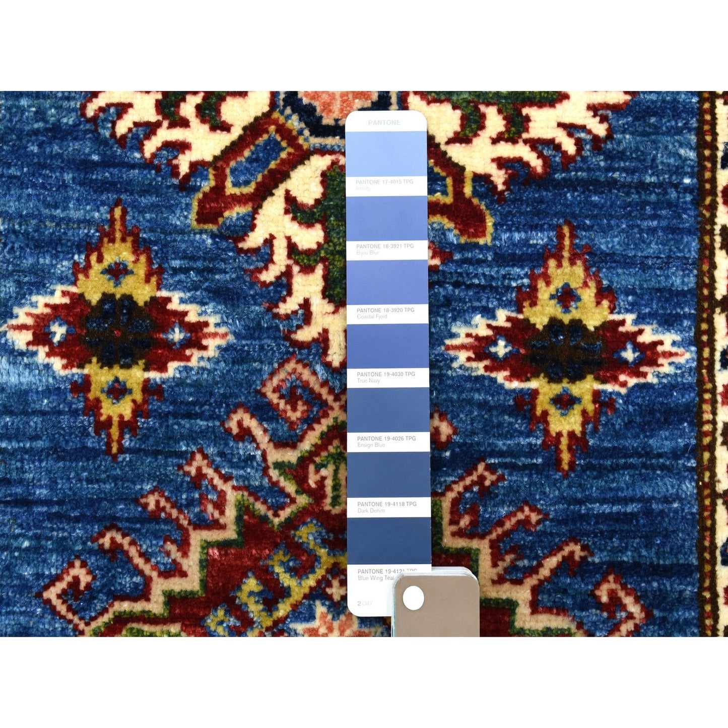 2'7"X8'7" Blue Super Kazak Tribal Design Hand Knotted Wool Runner Rug