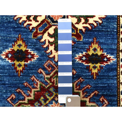 2'7"X8'7" Blue Super Kazak Tribal Design Hand Knotted Wool Runner Rug